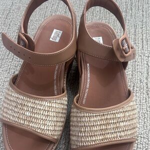 Like new. Fit  Flop ELOISE 
Cork-Wrap Woven Back-Strap Wedge Sandals. size 8